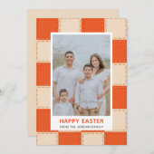 Elegant Coral & Cream Pattern Happy Easter Photo シーズンカード (正面/裏面)