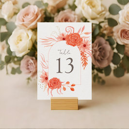 Elegant Coral Floral Terracotta Wedding テーブルナンバー