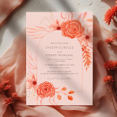 Elegant Coral Floral Terracotta Wedding 招待状