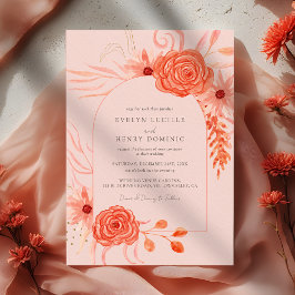 Elegant Coral Floral Terracotta Wedding 招待状