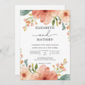 Elegant Coral Garden Floral Wedding 招待状 (正面/裏面)