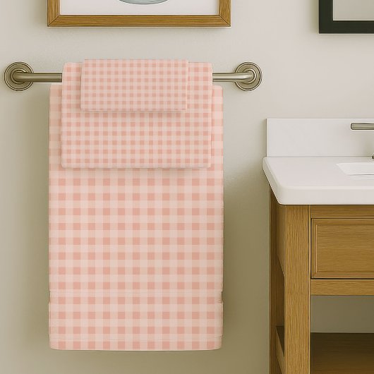 Elegant Coral Grey Towels Soft Plaid Bathroom Styl バスタオルセット