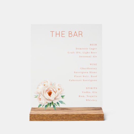 Elegant Coral Minimalist Bar Menu アクリルサイン (正面)