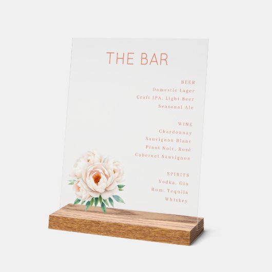 Elegant Coral Minimalist Bar Menu アクリルサイン (傾斜)
