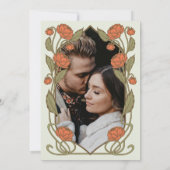 Elegant Coral Peony Art Nouveau Floral Wedding セーブザデート (裏面)