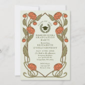 Elegant Coral Peony Art Nouveau Graduation Party 招待状 (正面)