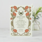 Elegant Coral Peony Art Nouveau Graduation Party 招待状 (スタンド正面)