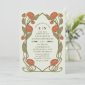 Elegant Coral Peony Art Nouveau QR Code Wedding 招待状 (スタンド正面)