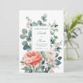 Elegant Coral Peony Eucalyptus Watercolor 招待状 (スタンド正面)