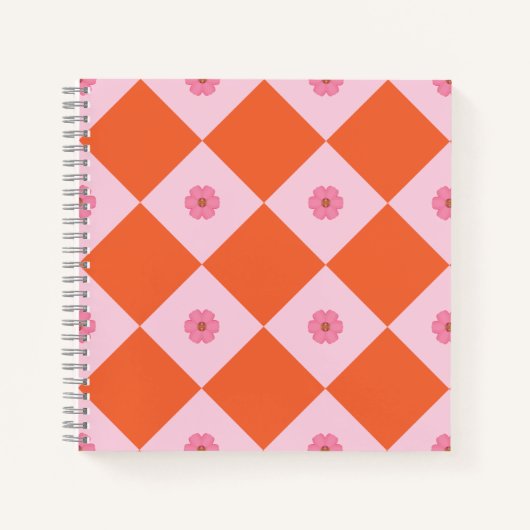 Elegant Coral & Pink Floral Geometric Notebook ノートブック (正面)