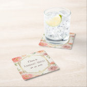 Elegant Coral Pink Floral Rose Gold Birthday スクエアペーパーコースター (インサイチュ)