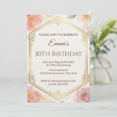 Elegant Coral Pink Floral Rose Milestone Birthday 招待状 (スタンド正面)
