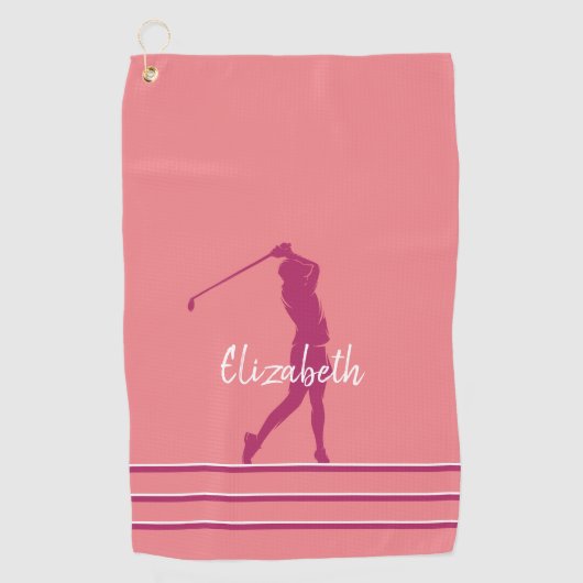 Elegant Coral Pink Magenta Golfer  ゴルフタオル (正面)