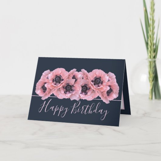 Elegant Coral Pink Poppies Botanical Chic Birthday カード (正面)