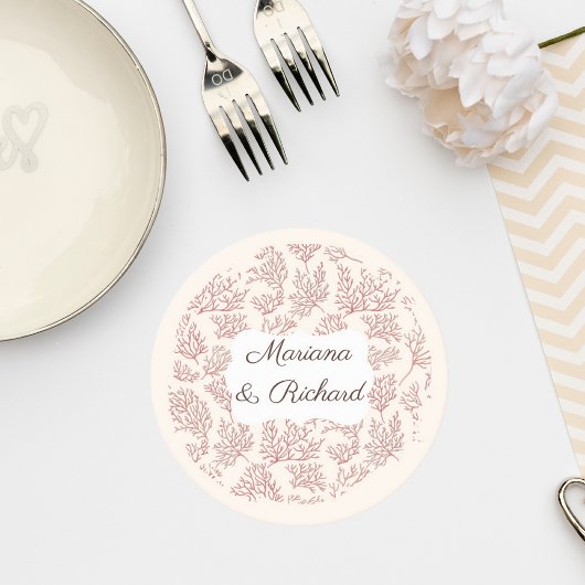 Elegant Coral Reef Wedding Coaster ラウンドペーパーコースター
