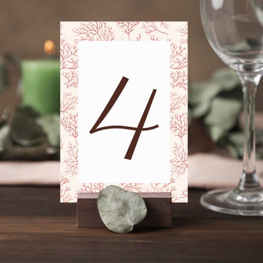 Elegant Coral Reef Wedding Table Number Card テーブルナンバー