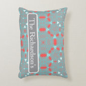 Elegant Coral Turquoise Grey Geometric Pattern  アクセントクッション (正面(垂直))