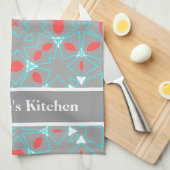 Elegant Coral Turquoise Grey Geometric Pattern  キッチンタオル (四つ折り)