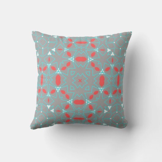 Elegant Coral Turquoise Grey Geometric Pattern  クッション (裏面)
