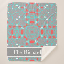Elegant Coral Turquoise Grey Geometric Pattern  シェルパブランケット