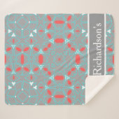 Elegant Coral Turquoise Grey Geometric Pattern  シェルパブランケット (正面(横))