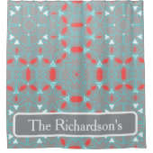 Elegant Coral Turquoise Grey Geometric Pattern  シャワーカーテン (正面)