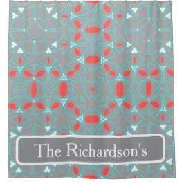 Elegant Coral Turquoise Grey Geometric Pattern  シャワーカーテン