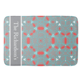 Elegant Coral Turquoise Grey Geometric Pattern  バスマット
