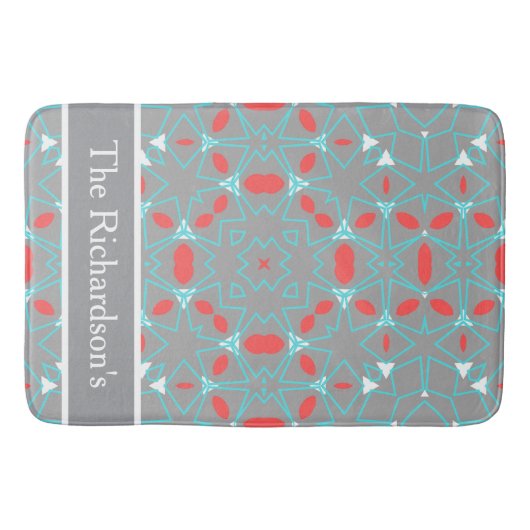 Elegant Coral Turquoise Grey Geometric Pattern  バスマット (正面)