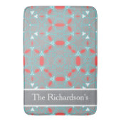 Elegant Coral Turquoise Grey Geometric Pattern  バスマット (正面縦)