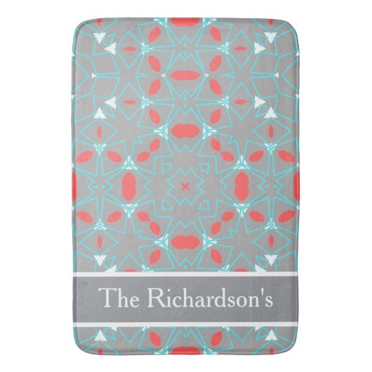 Elegant Coral Turquoise Grey Geometric Pattern  バスマット (正面縦)
