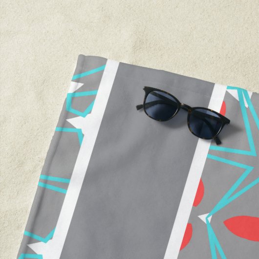 Elegant Coral Turquoise Grey Geometric Pattern  ビーチタオル (インサイチュ)