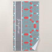 Elegant Coral Turquoise Grey Geometric Pattern  ビーチタオル (正面)