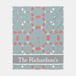 Elegant Coral Turquoise Grey Geometric Pattern  フリースブランケット