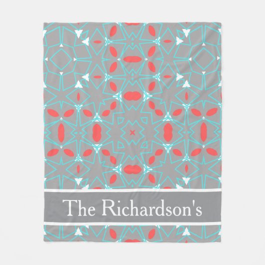 Elegant Coral Turquoise Grey Geometric Pattern  フリースブランケット (正面)