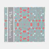 Elegant Coral Turquoise Grey Geometric Pattern  フリースブランケット (正面(横))