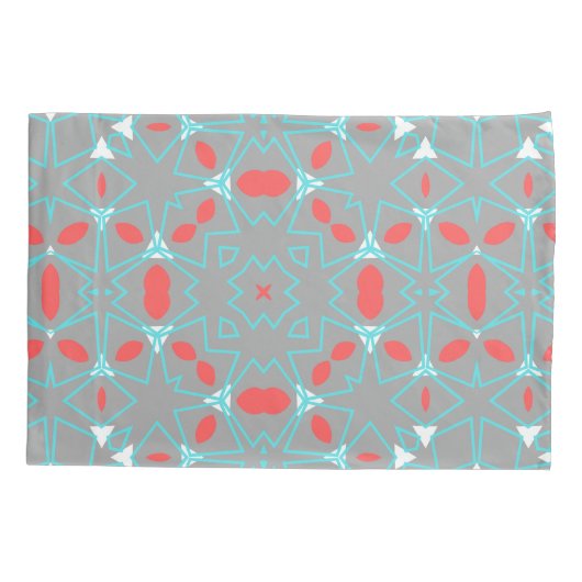 Elegant Coral Turquoise Grey Geometric Pattern  枕カバー (裏面)
