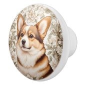 Elegant Corgi Cream Floral William Morris Inspired セラミックノブ (右)