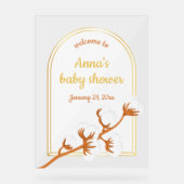 Elegant Cotton Branch Baby Shower Acrylic Sign アクリルサイン (正面)