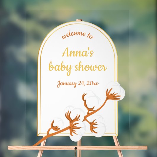 Elegant Cotton Branch Baby Shower Acrylic Sign アクリルサイン (ニュートラル)