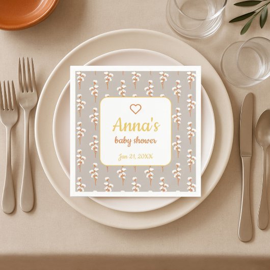 Elegant Cotton Floral Arch Baby Shower Paper  スタンダードカクテルナプキン