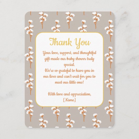 Elegant Cotton Floral Baby Shower Thank You Card エンクロージャーカード (正面)