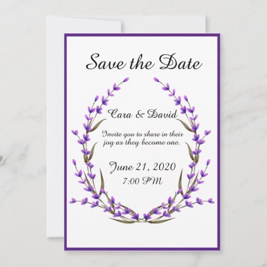 Elegant Country Chic Purple Floral Save the Date 招待状 (正面)