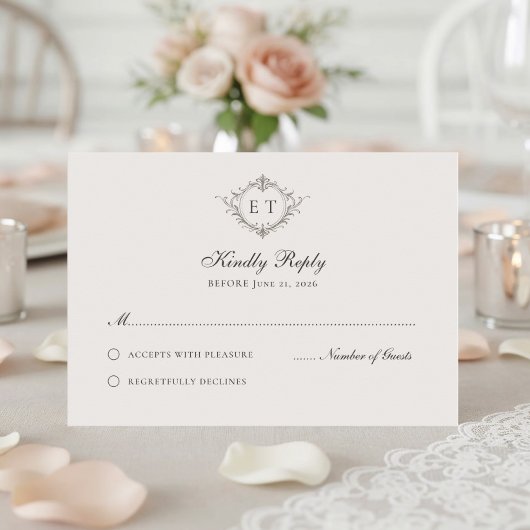Elegant Country Monogram Wedding RSVP Card