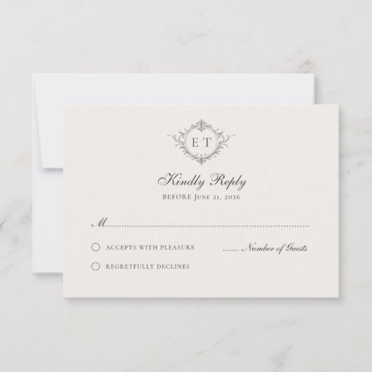 Elegant Country Monogram Wedding RSVP Card (正面)