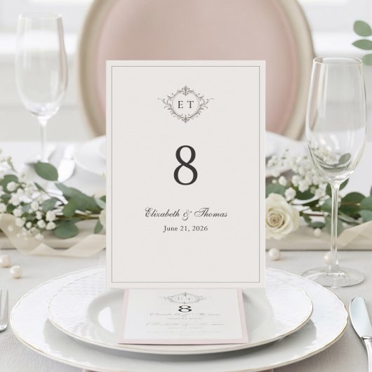 Elegant Country Monogram Wedding Table Number テーブルナンバー