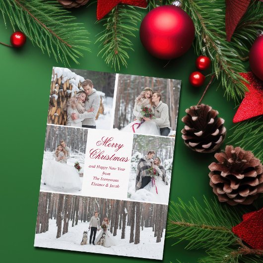 Elegant Couple Christmas Photo Collage Newlywed シーズンカード