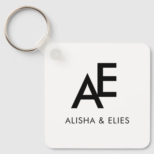 Elegant Couple Monogram | Simple Black & White  キーホルダー (正面)