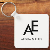 Elegant Couple Monogram | Simple Black & White  キーホルダー (正面)