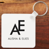 Elegant Couple Monogram | Simple Black & White  キーホルダー (裏面)